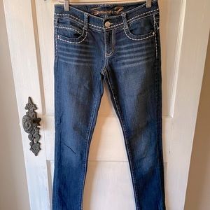 Seven 7 Jeans Women’s Skinny Mid Rise Dark Wash Embellished Stitch Size 27
